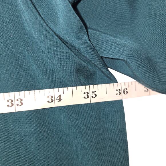 Catherine Malandrino Womens Teal Blue Smocked Peasant Blouse XL Poet‎ Sleeve Top - Picture 10 of 13